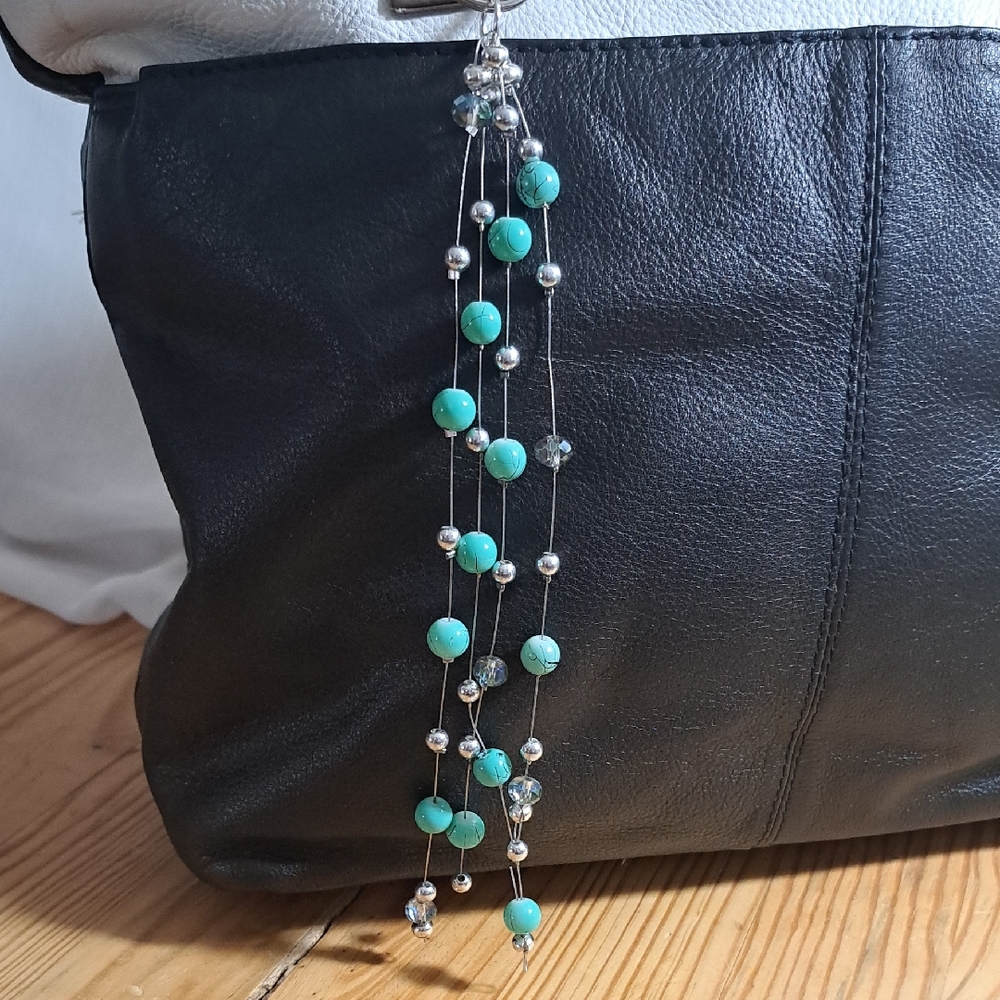 Hand Crafted Turquoise and Silver Beaded Purse Tote Bag Jewelry
